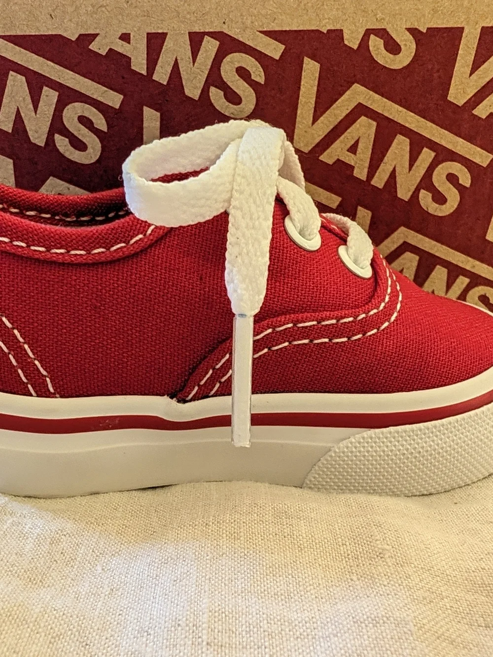 Vans Authentic Red Canvas Toddler Lace-Up Shoes